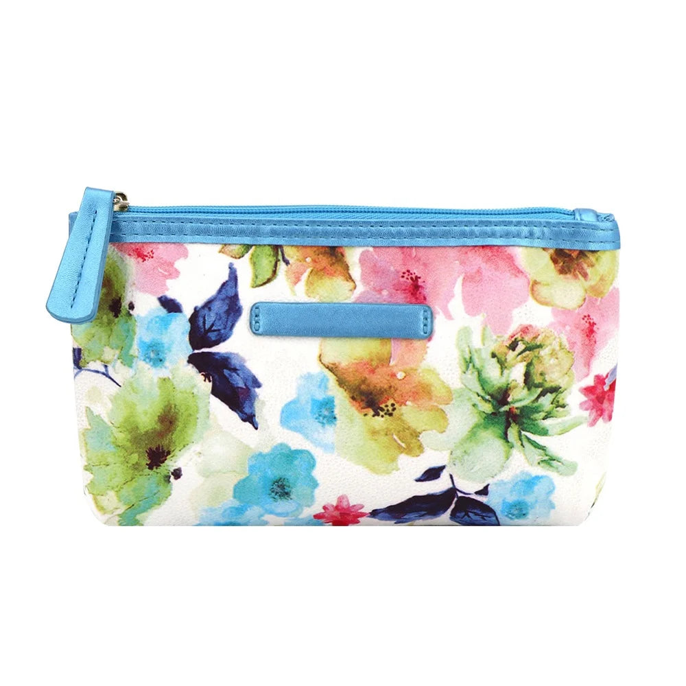 Custom Printed Pu Leather Zipper Cosmetic Bag Small Portable Make up Pouch Travel Wash Bag for Wholesale Gift Eco