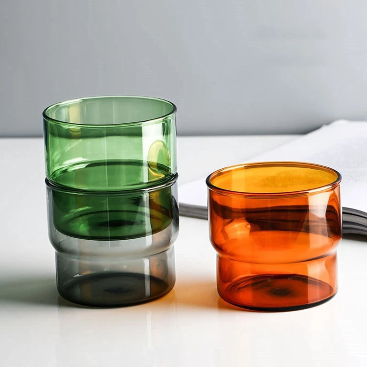 Stackable Drinkware BPA Free Handmade 300ml 380ml Colored Stack Classical High Borosilicate Glass Drinking Cup for Coffee Milk