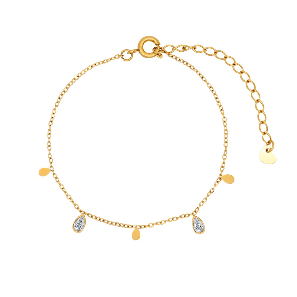 Chris April in Stock Fashion Jewelry 316L Stainless Steel Water Drop Charms Zirconias Chain Bracelet