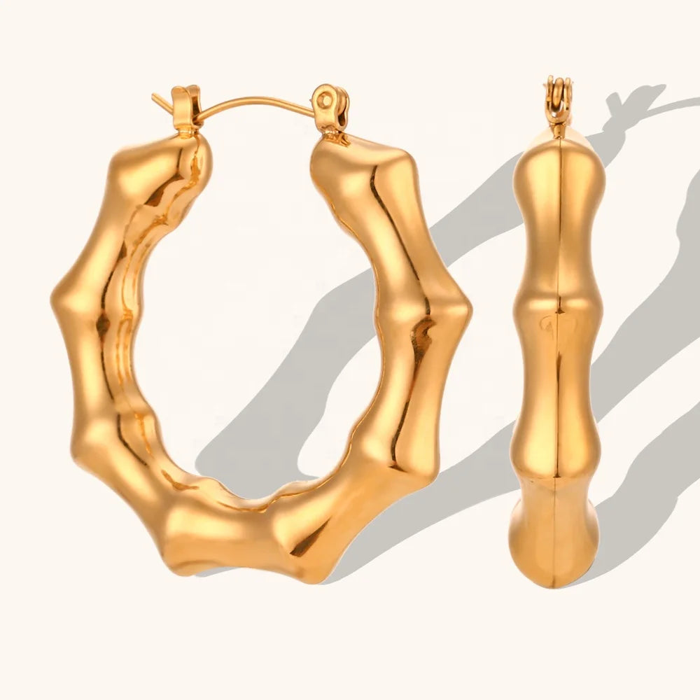 Dingran Trendy Stainless Steel Hoop Earrings 18K Gold Plated for Parties Weddings and Gifts Personality Hollow Out Style