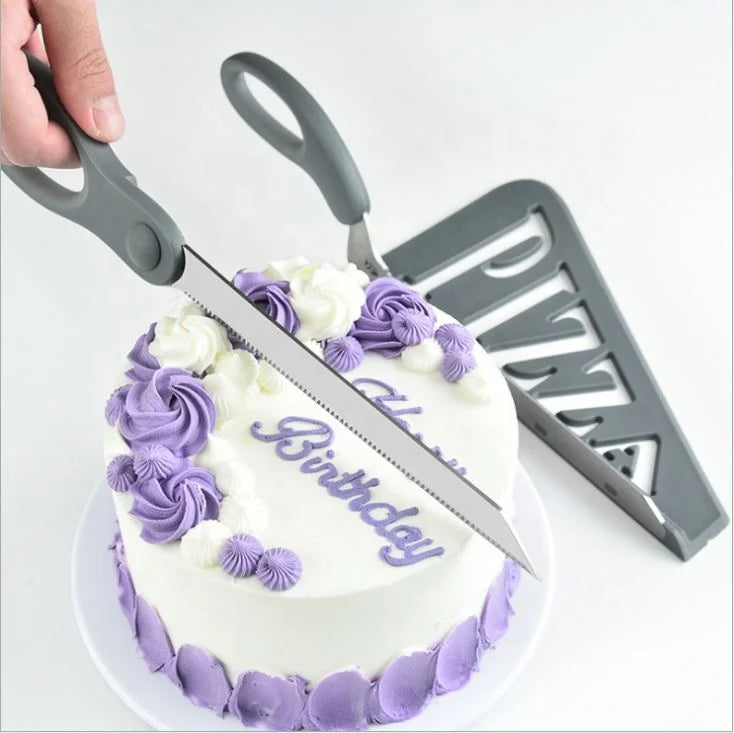 Factory Stock 3 in 1 Stainless Steel 2CR13+PP+TPR Gray Detachable Pizza Bread Scissors in Kitchen