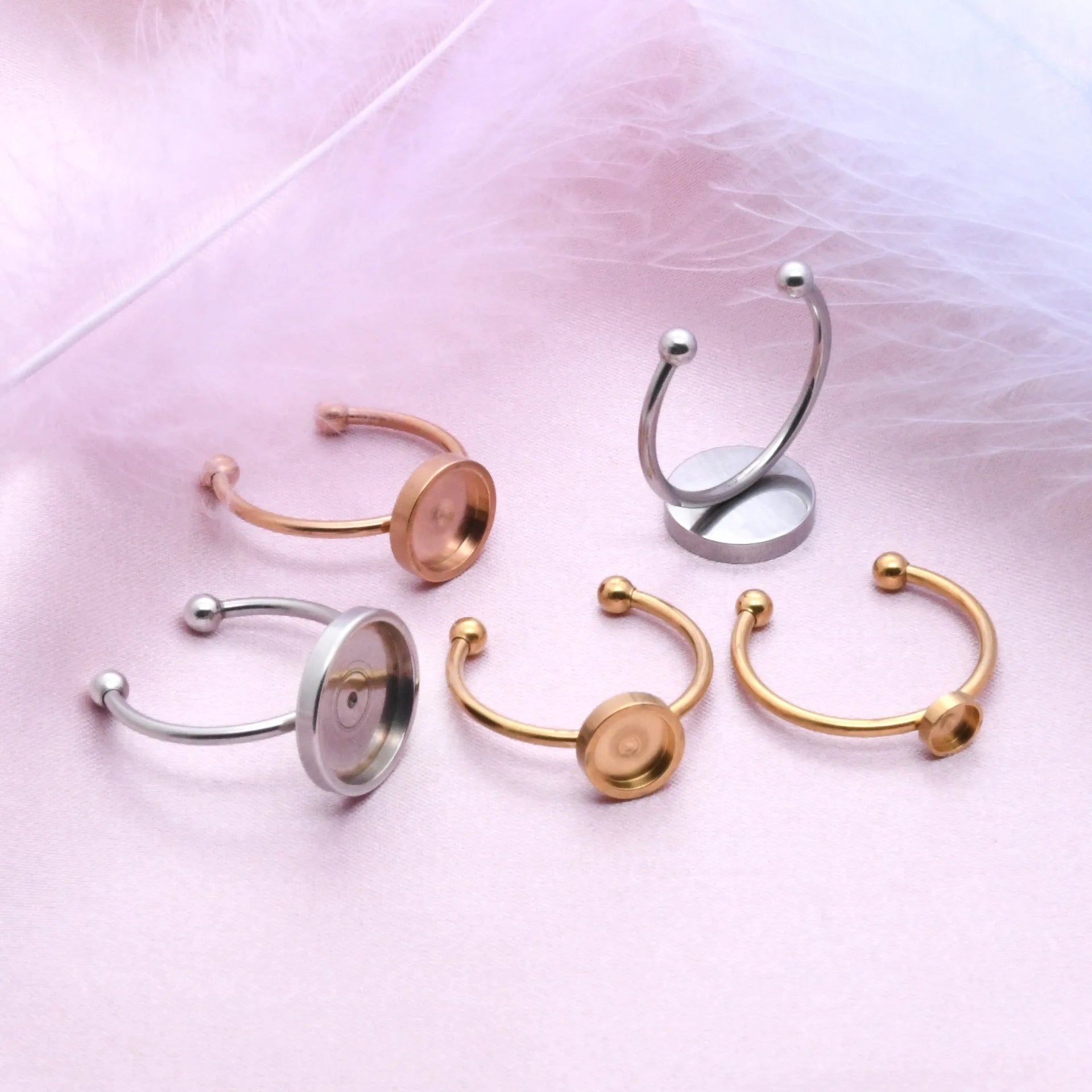 Customize 50pcs 4/6/8/10/12m Stainless Steel Thick Base Adjustable Ring Settings Blank/BaseFit 4-12mm Glass Cabochons Bezels