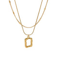 Double Layers Stainless Steel 18K Square Hollow Lava Textured Classic Women's Pendant Necklace Link Chain Jewelry