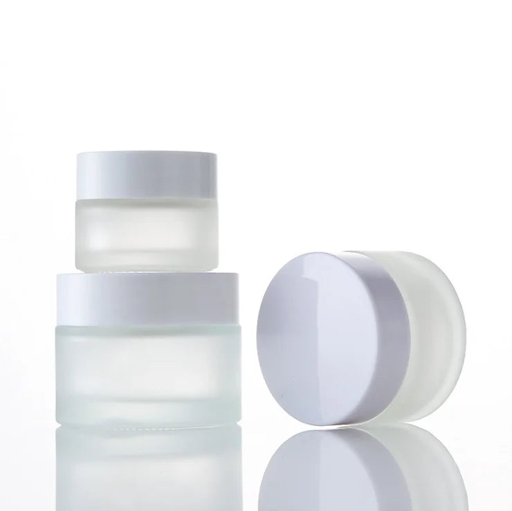 30g 50g White Cap Frosted clear Glass Packaging Container Facial Care Cosmetic Makeup Cream Jars