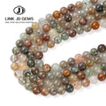 JD GEMS Natural Crystal Stone Beads Round Shape Red Green Golden Rutilated Quartz for Jewelry Making Loose Gemstones Accessories