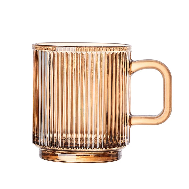 OEM/ODM Minimalism Colorful Coffee Glass Mug Modern Mug Glass Vertical Striped Glass Coffee Mug With Handle