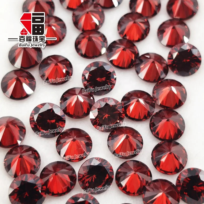 Baifu Jewelry Hot Sale 8mm Loose  Round Dark Garnet Cubic Zirconia for Ring Jewelry Necklace