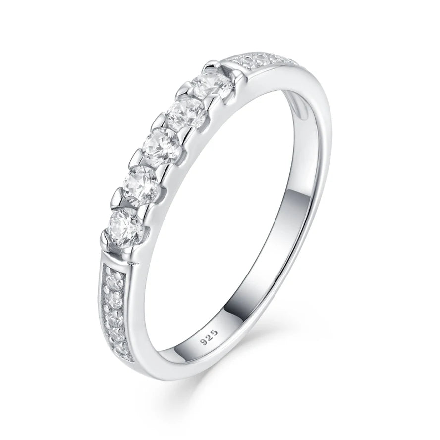 925 Sterling Silver Eternity Wedding Band Ring Rhodium Plated Prong Set Zirconia Classic Design Anniversary Engagement Ring