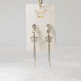 Fashion Jewelry Trendy Elegant Tassel Earring With Star CZ Stone Dangling Earring Big Cat Eye Stone Earring