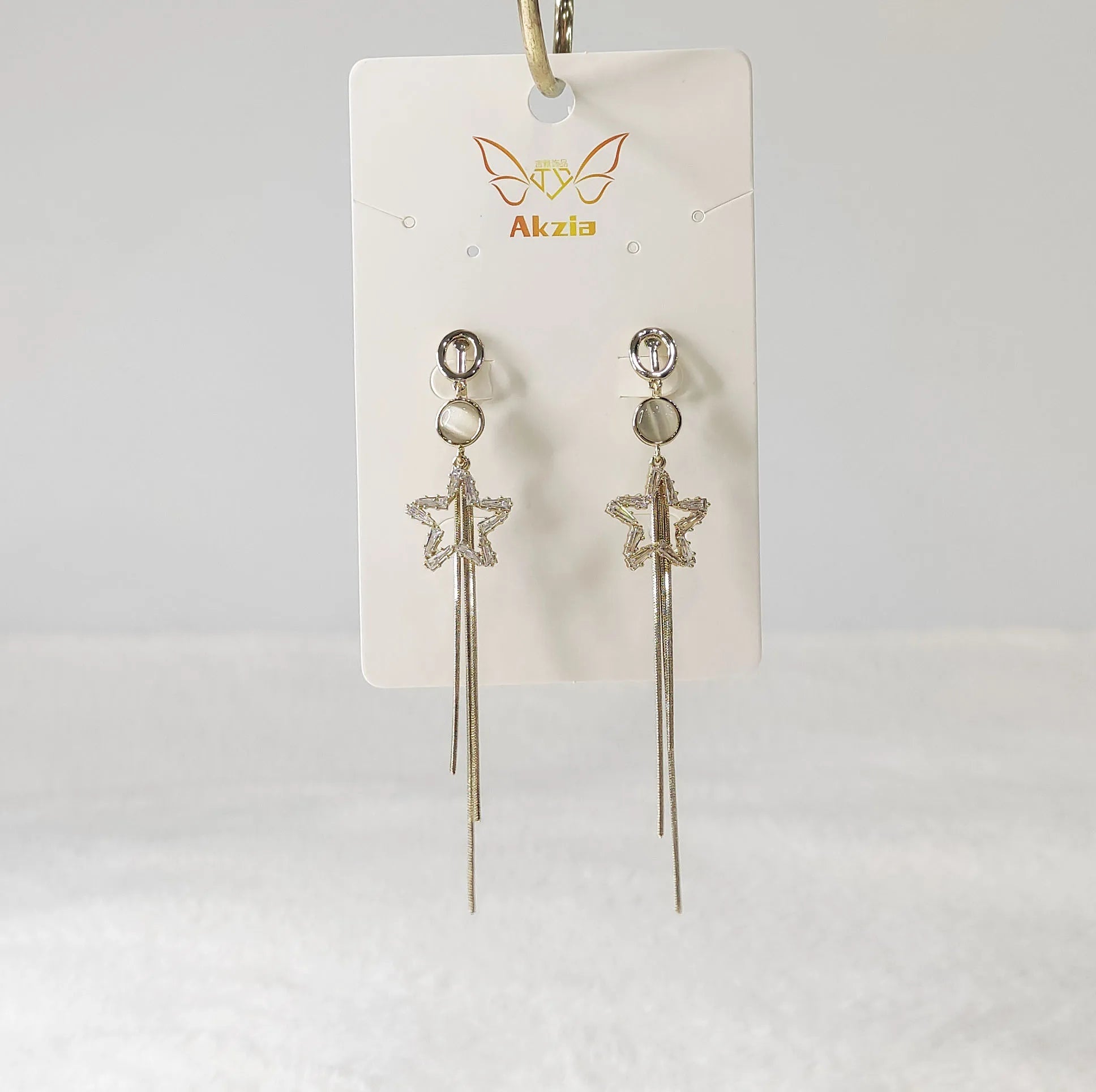Fashion Jewelry Trendy Elegant Tassel Earring With Star CZ Stone Dangling Earring Big Cat Eye Stone Earring