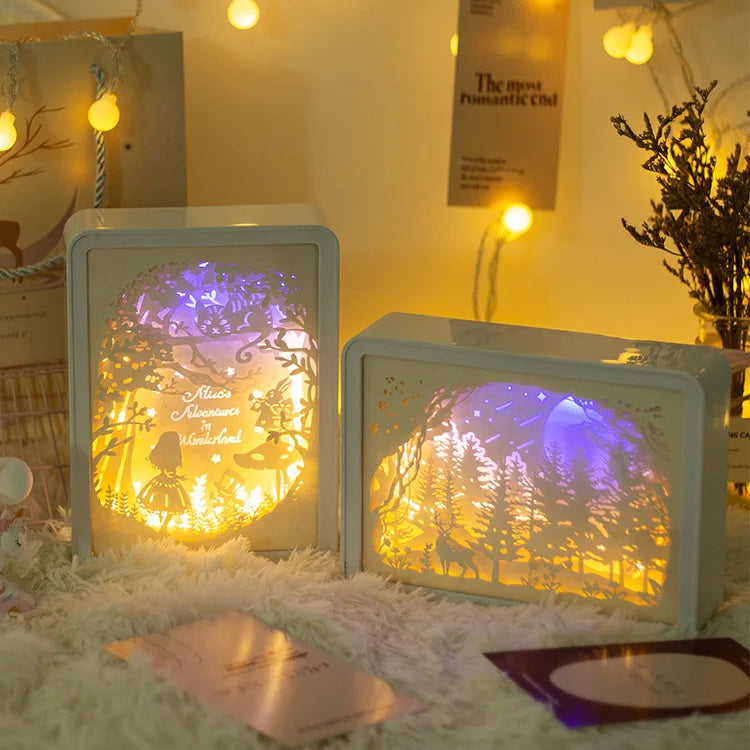Popular Remote Tap Usb Charging Colorful LED Shadow Night Lamp 3d Paper Cut Light Box for Bedroom Living Room