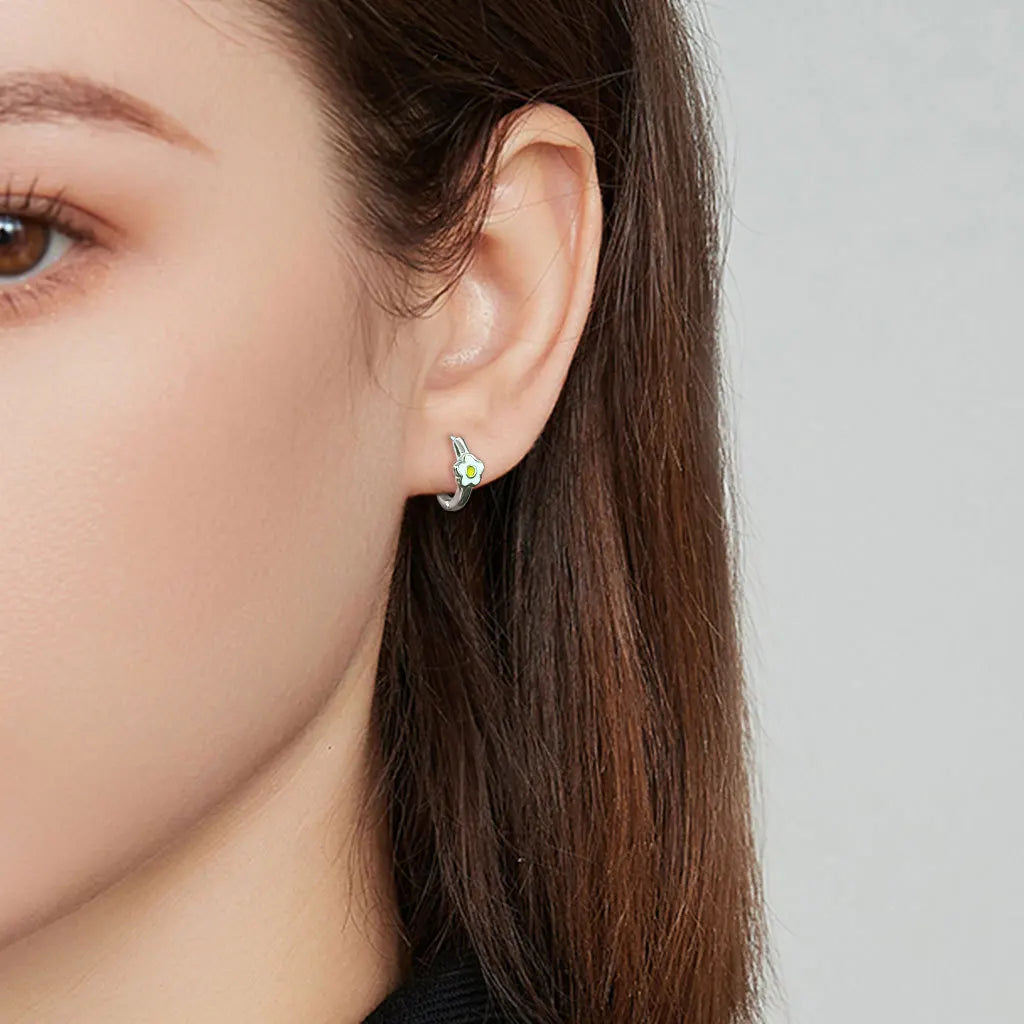 S925 Silver 18K Gold Plated Colorful Flower Pendant Enamel Hoop Earrings