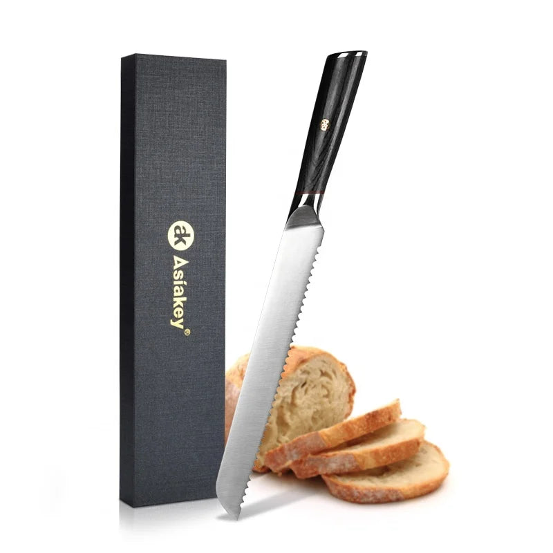 Classic Bread Knife for Homemade Bread Ergonomic Black Pakka Wood Handle Cake Knife