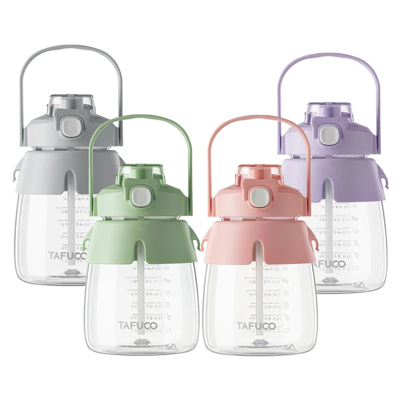 BPA-Free 1000ml Tritan Material Dual Lid Water Bottle with Handle Cute Design for Students Adults Clear Plastic Novelty Style