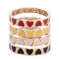 Wholesale Gold Plated Colorful Enamel Coating Romantilc Heart Beaded Stretch Bracelet for Women