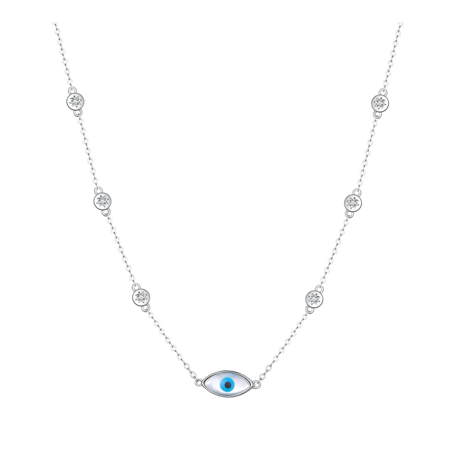 925 Sterling Silver Demon Eye Necklace Blue Pave Setting CZ Neck Chain for Women Anniversary Party Gift Fine Jewelry SCN505