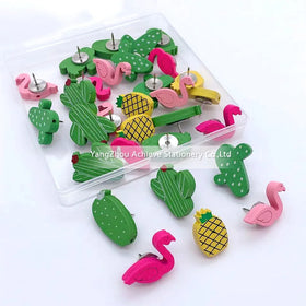 30-Piece Flamingo Cactus Pineapple Decorative Metal Thumbtack Cute Wooden Push Pins for Photos Wall Maps Bulletin Board Corks