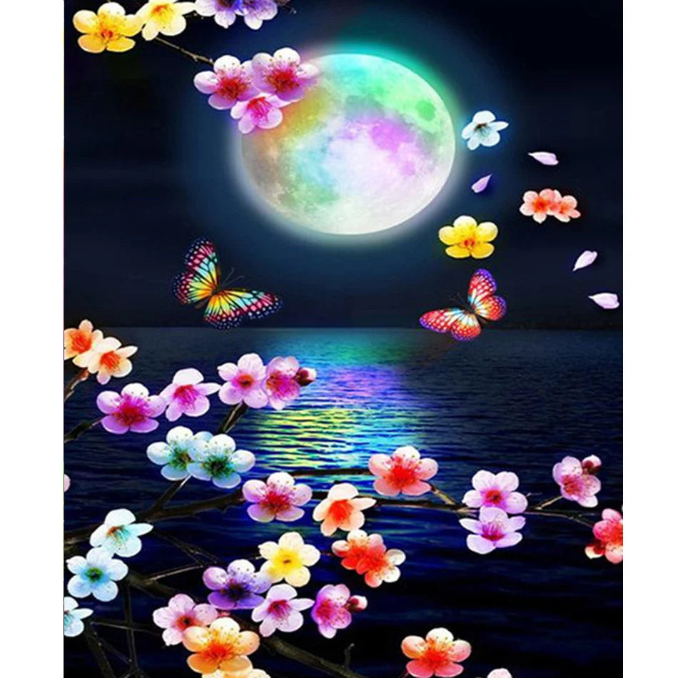 Classic Style 40x50cm/16x20inch DIY Painting by Numbers Starter Kit Moon Night Flowers Marker Acrylic Paint Gift Idea