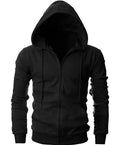 Bulk Casual Winter String Solid Color 80 Cotton 20 Polyester Distressed Zip Pockets Men's Outdoor Black Hoodie