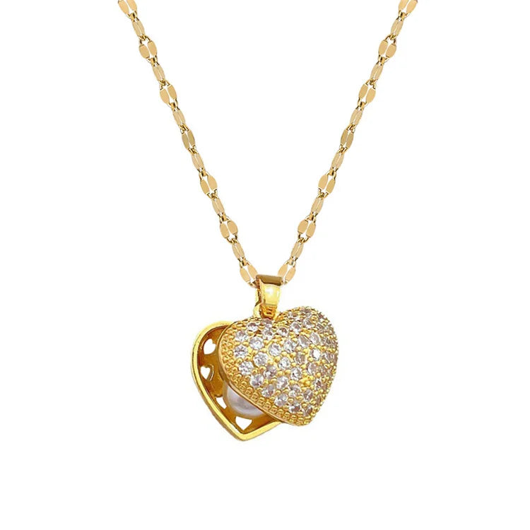 Wholesale New Titanium Steel 18k Gold Plated Women Luxury Peach Heart Pearl Shell Pendent Necklaces