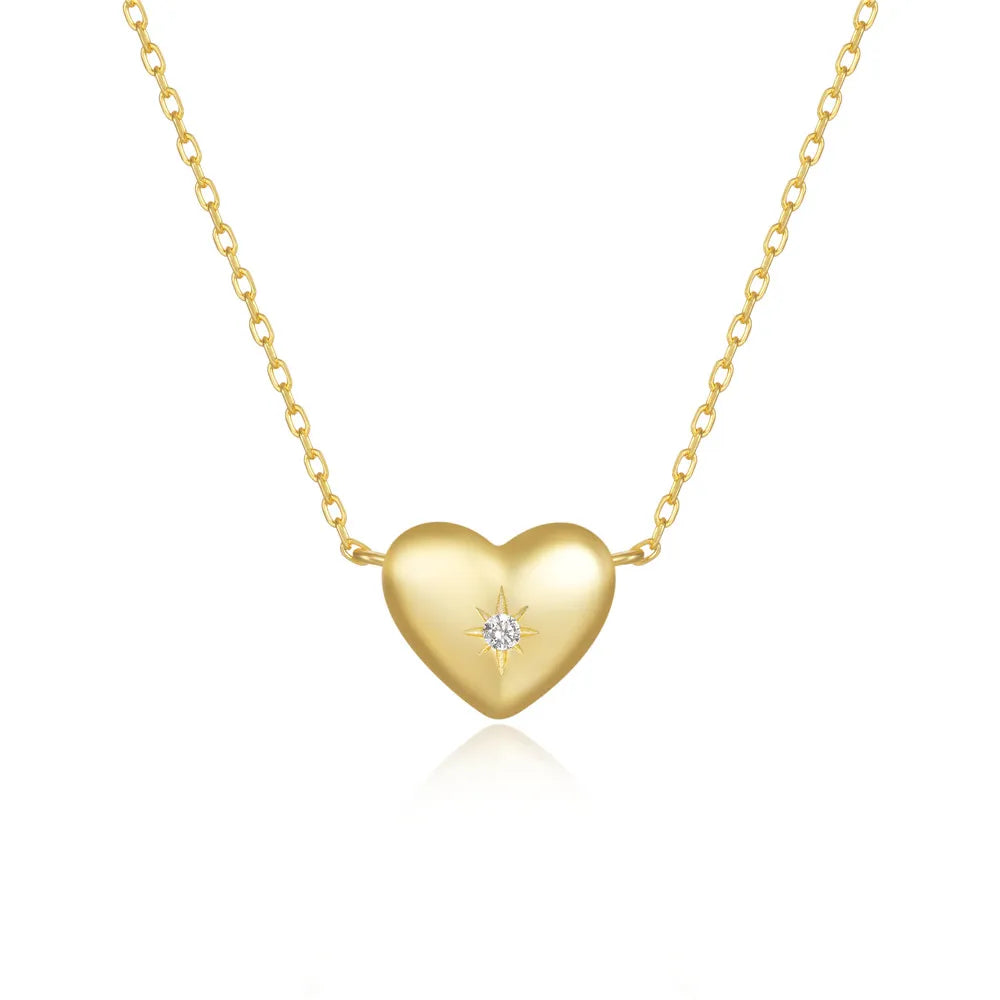 Fashion Minimalist Jewelry 925 Sterling Silver Heart Eight Pointed Star Diamond Pendant Gold Plated Necklaces for Women
