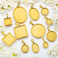 Wholesale 18K Gold Plated Stainless Steel Tray Cabochon DIY Jewelry Accessories Round Square Oval Blank Bases Tray Bezel Pendant