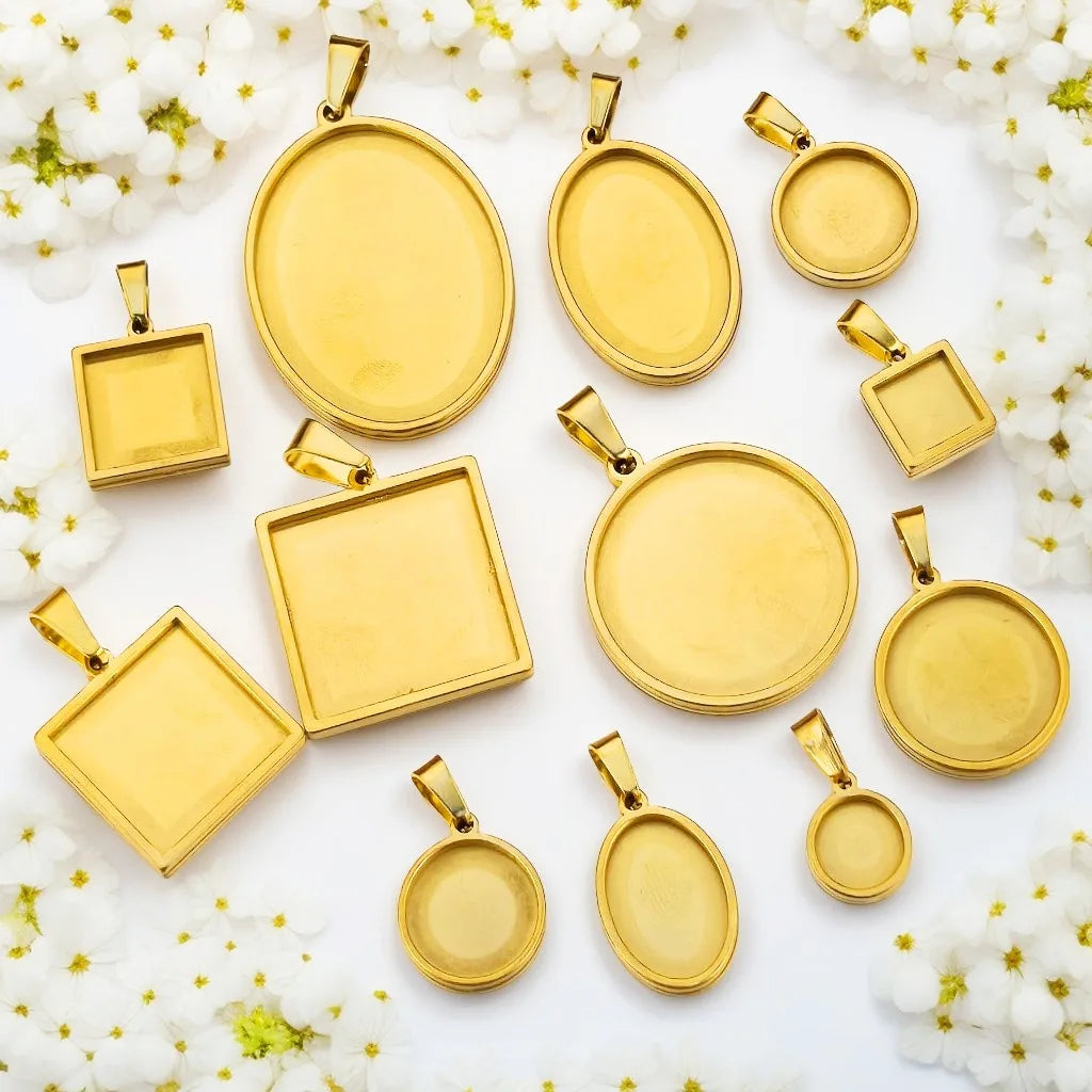 Wholesale 18K Gold Plated Stainless Steel Tray Cabochon DIY Jewelry Accessories Round Square Oval Blank Bases Tray Bezel Pendant