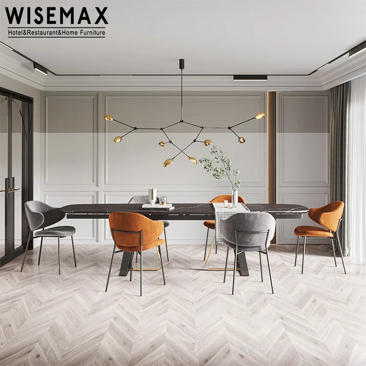 WISEMAX FURNITURE Wholesale Metal Dining Chair Restaurant Dining Room Armchair with Comfortable Fabric Upholstered