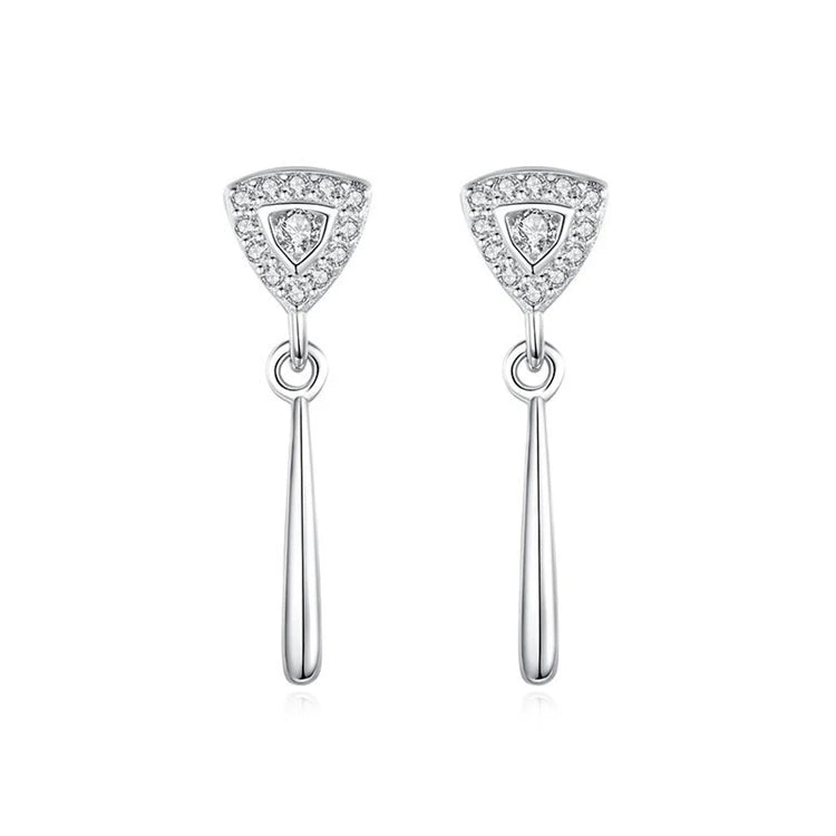 Fashion 925 sterling silver women fashion simple diamond triangle shape drop earrings