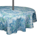 60"R Polyester Blue Watercolor Print Waterproof Tablecloth With Zipper Courtyard Decoration Round Paisley Tablecloth