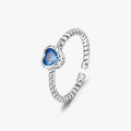 Vintage Opening Trendy Elegant Party Fine Jewelry 925 Sterling Silver Blue Zirconia Heart Retro Adjustable Ring for Women