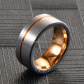 8mm Two Tone Classic Tungsten Carbide Wedding Band Silver Rose Gold with Grooved Thin Line for Men Women's Engagement Party