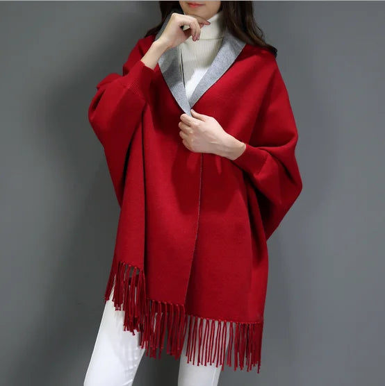 Manufacturer Provide Custom Plain Ladies Long Sleeve Knit Cardigan Sweater Coat Poncho for Women