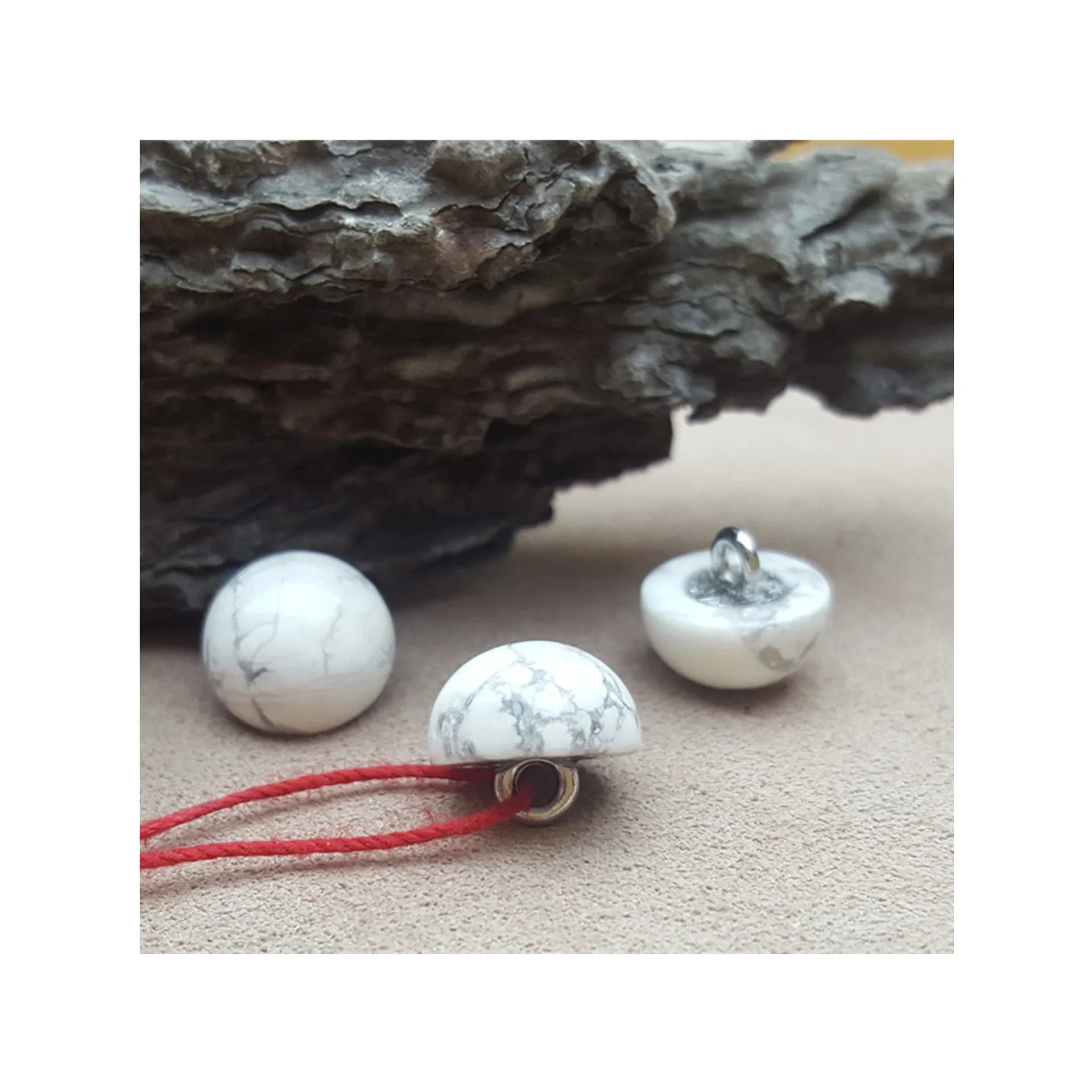 Carved Natural Howlite Stone Inlaid Buckle with Natural Jade Stone Button