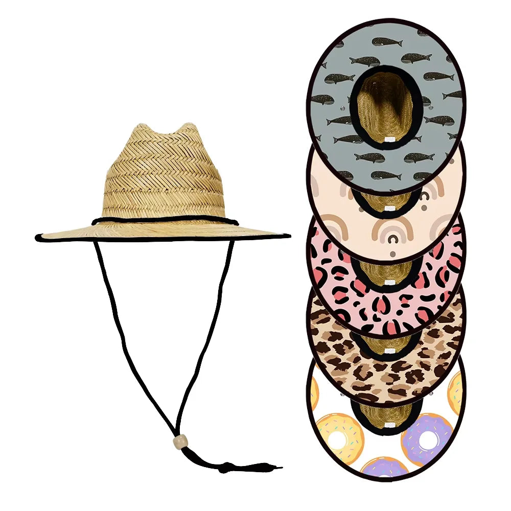 Wholesales Wide Brim Summer Designer Printed Sun Beach Life Guard Lifeguard Surf Safari Fishing Woven Straw Hat for Men