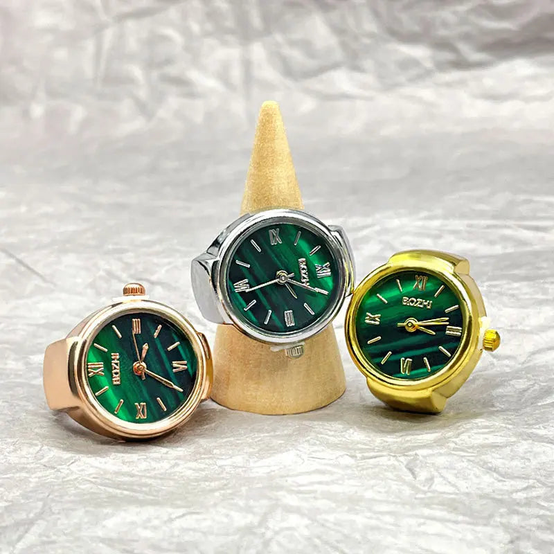 Hot Sales New Mini Green Analog Dial Ring Watch Quartz Creative Fashion Accessories for Men Women Trendy Shell Finger Ring Gift