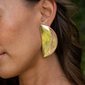 Simple Design Polished Chunky Stainless Steel 18K Gold Plated Large Half-moon Earrings