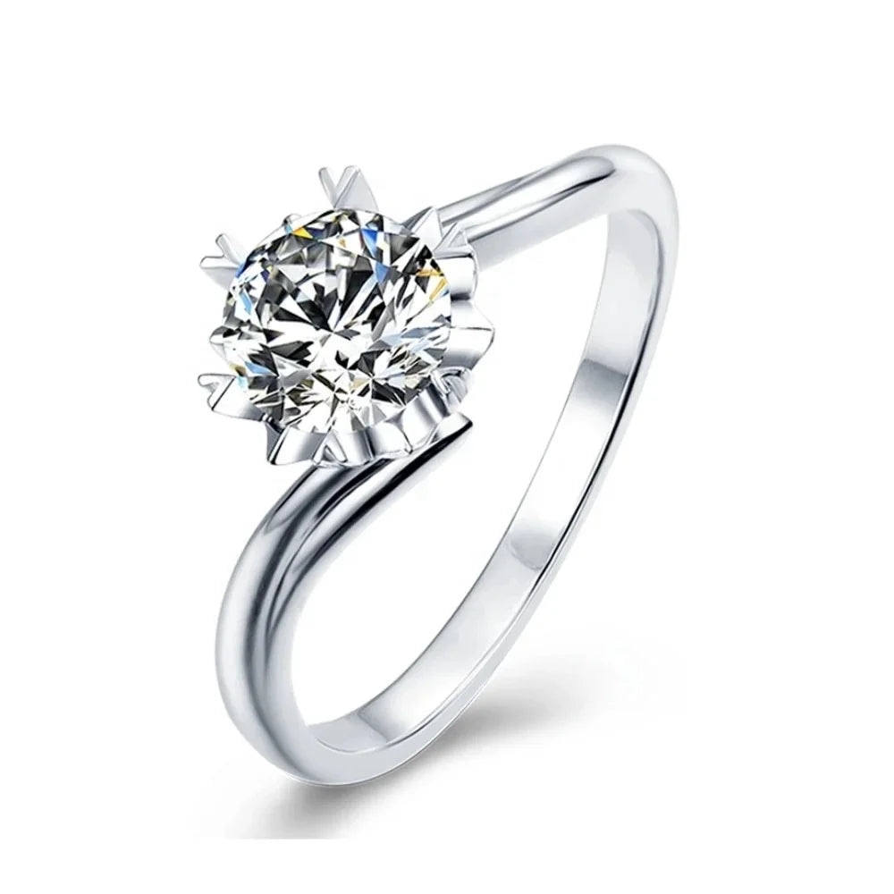 Twisted Snowflake Design 1 Carat Round Shape 925 Silver VVS Moissanite Ring
