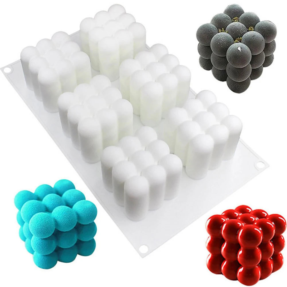 3D Bubble Cube Candle Molds 6 Cavity Bubble Silicone Candle Mold for Candles Soap Christmas Chocolate Fondant Dessert