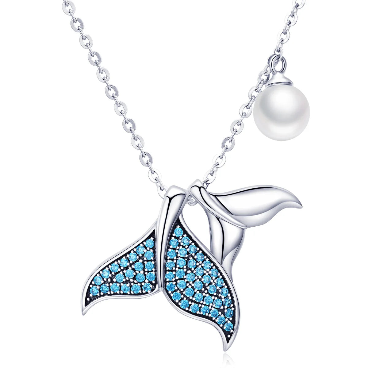 Mermaid Tail Pearl Necklace 925 Sterling Silver with Freshwater Pearl Ocean Bridal Jewelry Gift for Women SCN309
