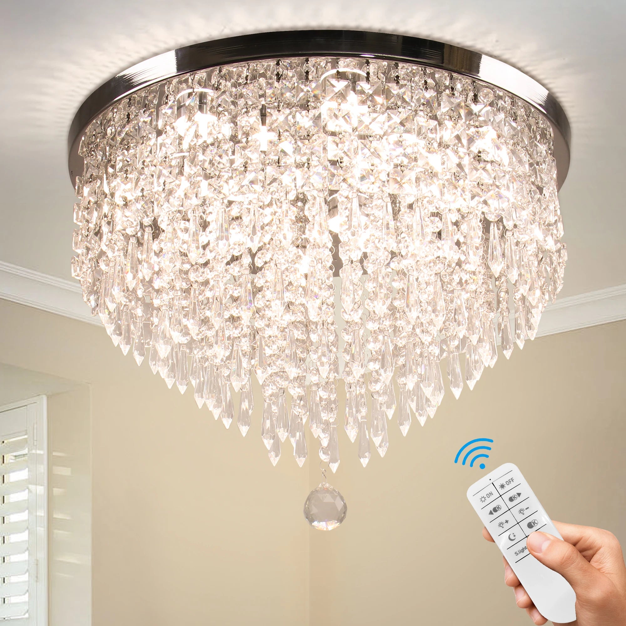Modern Crystal Ceiling Chandelier with Remote Control Lighting for Dining Rooms and Hotels