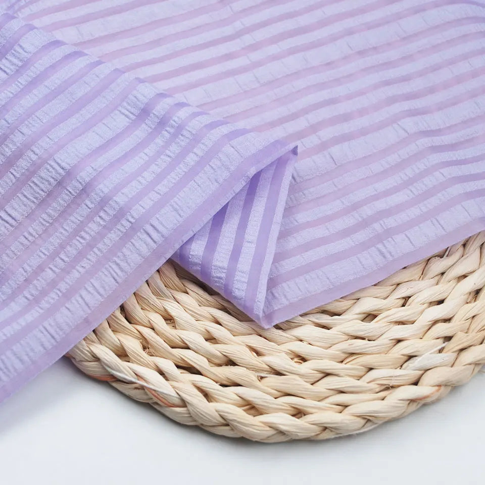 Fashion Women Blouse Tops Skirt Colorful Purple Stripe Tulle Sheer Lyocell Poly Blended Fabric