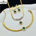 Zhongzhe Fashion Stainless Steel 18k Gold Plated Women's Round Green Pendant Necklace Bracelet Earrings Jewelry Set