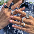 Vintage Silver and Gold Plated Geometric 6 Pieces Men Rings Punk Hip Hop Skull Finger Rings Set for Men Jewelry