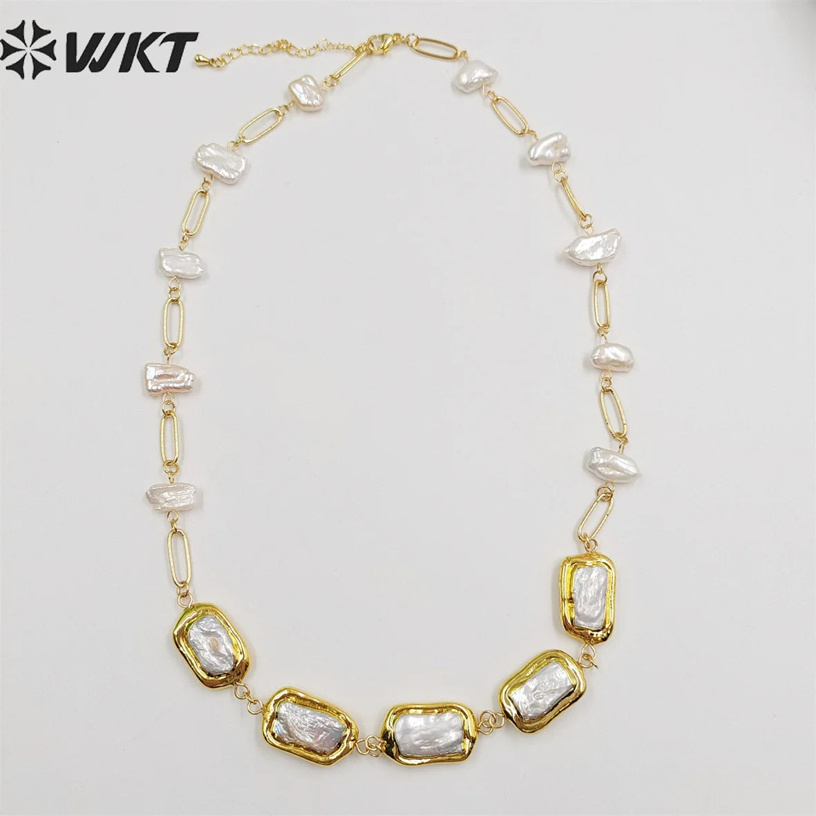 WT-JN210 Italian Designer New Style Gorgeous 18k Real Gold Plated Natural Freshwater Pearl Necklace in 16 Inch Long Birth Gift