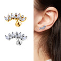 Wholesale ASTM F136 Titanium Earrings Flat Back 16G Ear Studs Zircon Crown Shaped Tragus Helix Lobe Nose Piercing Jewelry