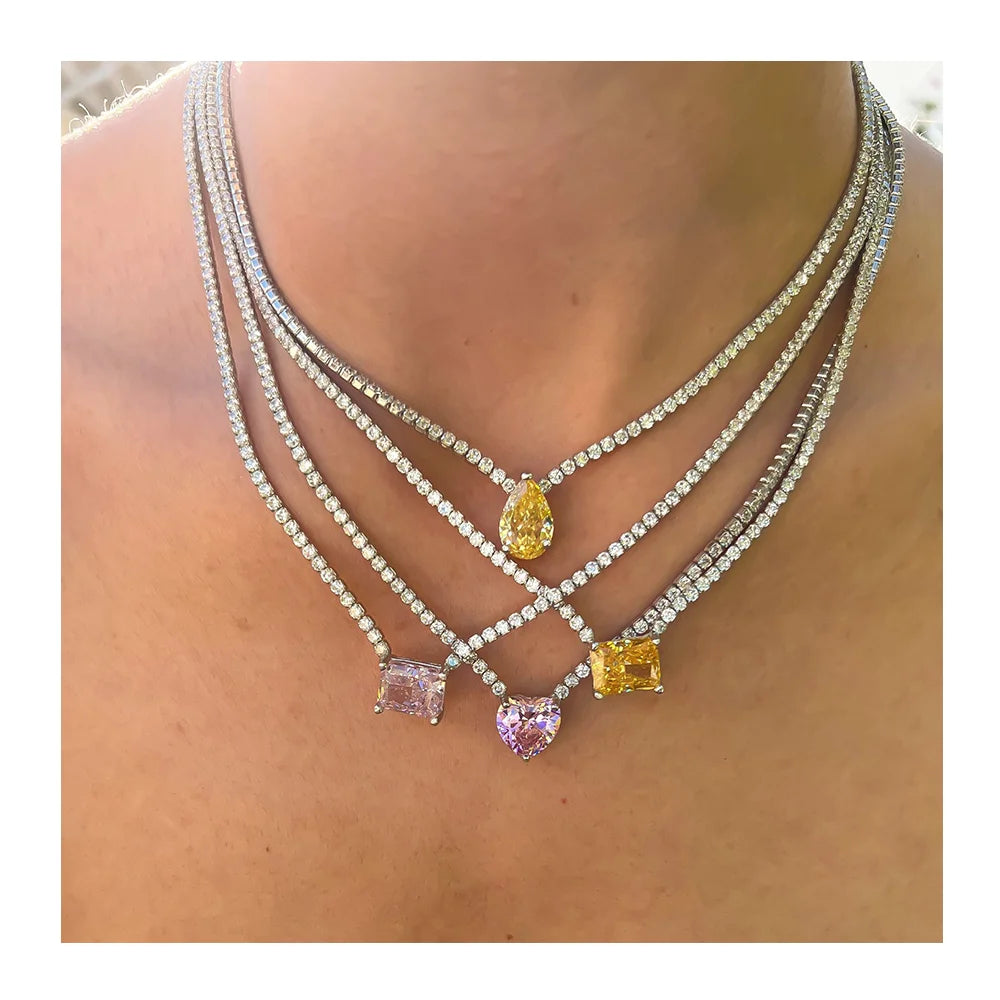 New Arrival Trendy Pink Heart Tennis Chocker Necklace Stainless Steel for Women