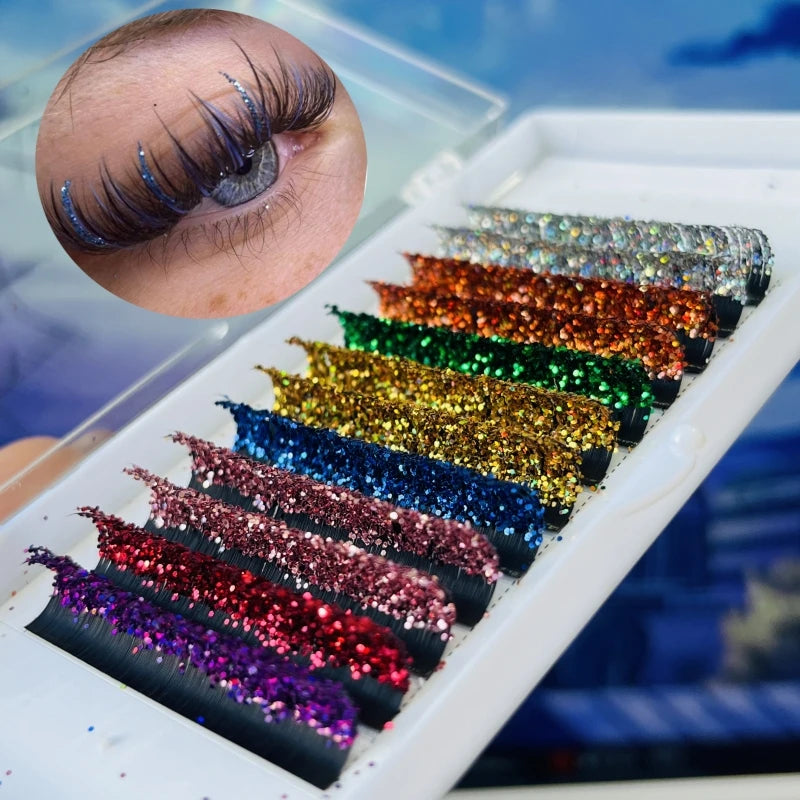 Glitter Lash Extension Trays Color Eyelash Extension Lash Extensions Colored Premade Fans Mix Trays Individual Color Lashes