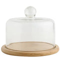 26*16 Clear Glass Dome with Bamboo Wood Base-Tableware Accessory