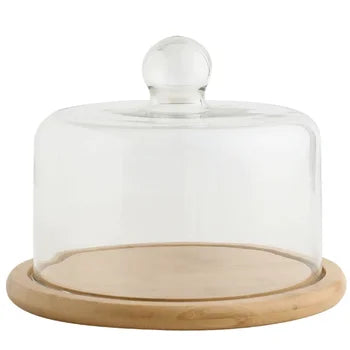 26*16 Clear Glass Dome with Bamboo Wood Base-Tableware Accessory